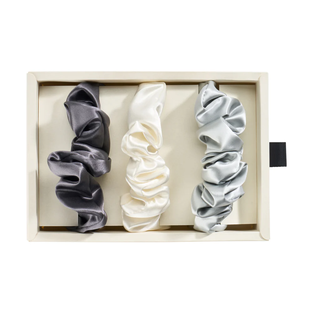 Blissy Scrunchies -  White, Gray, Silver - Image 3